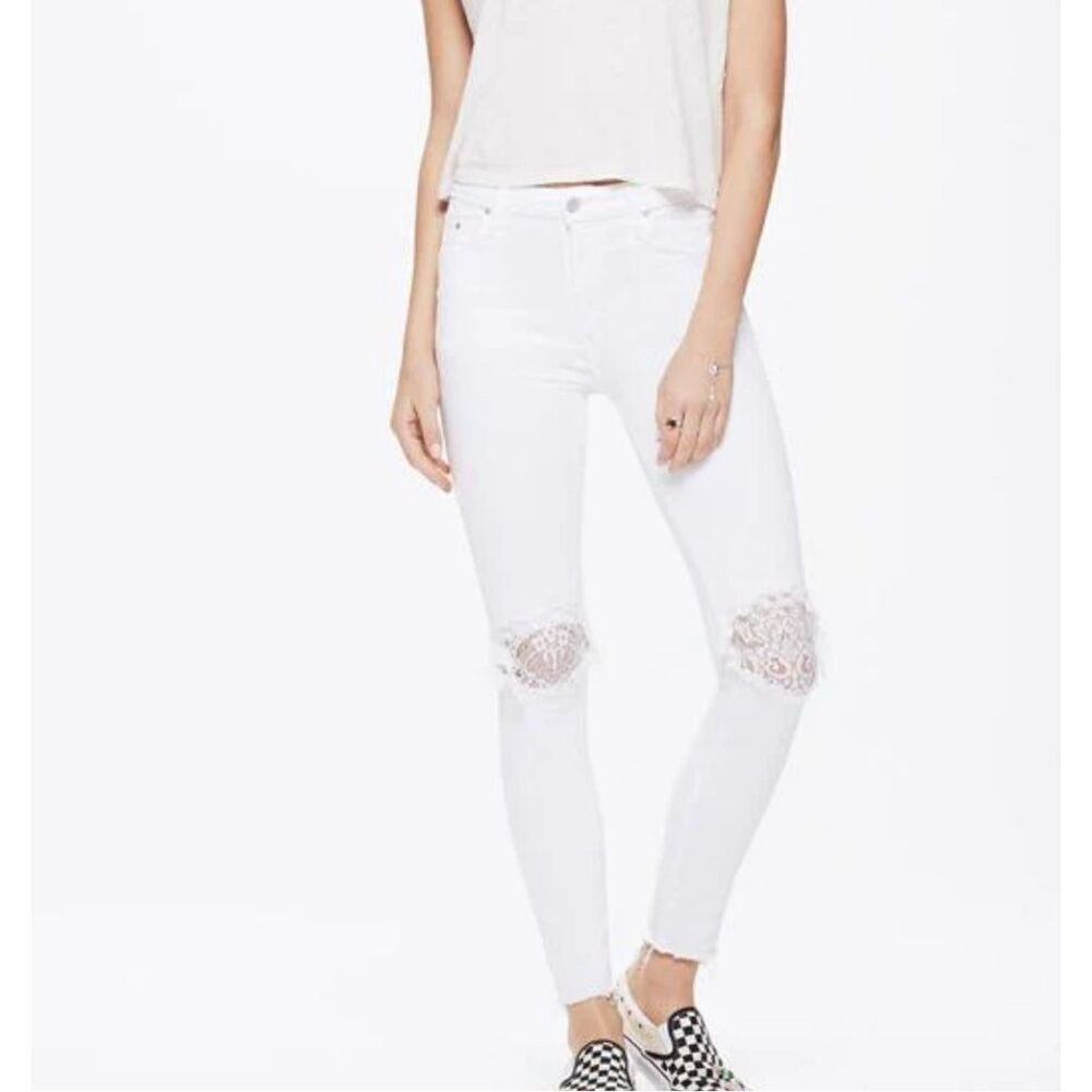 Mother High Waisted Looker Ankle Fray In Little Miss Lacey Skinny Jeans Size 26